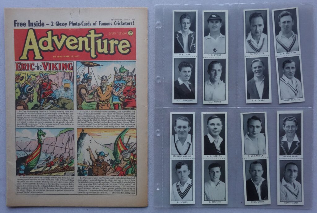 Adventure story paper No. 1682 cover dated 13th April 1957 With Free Gift Cricket Cards