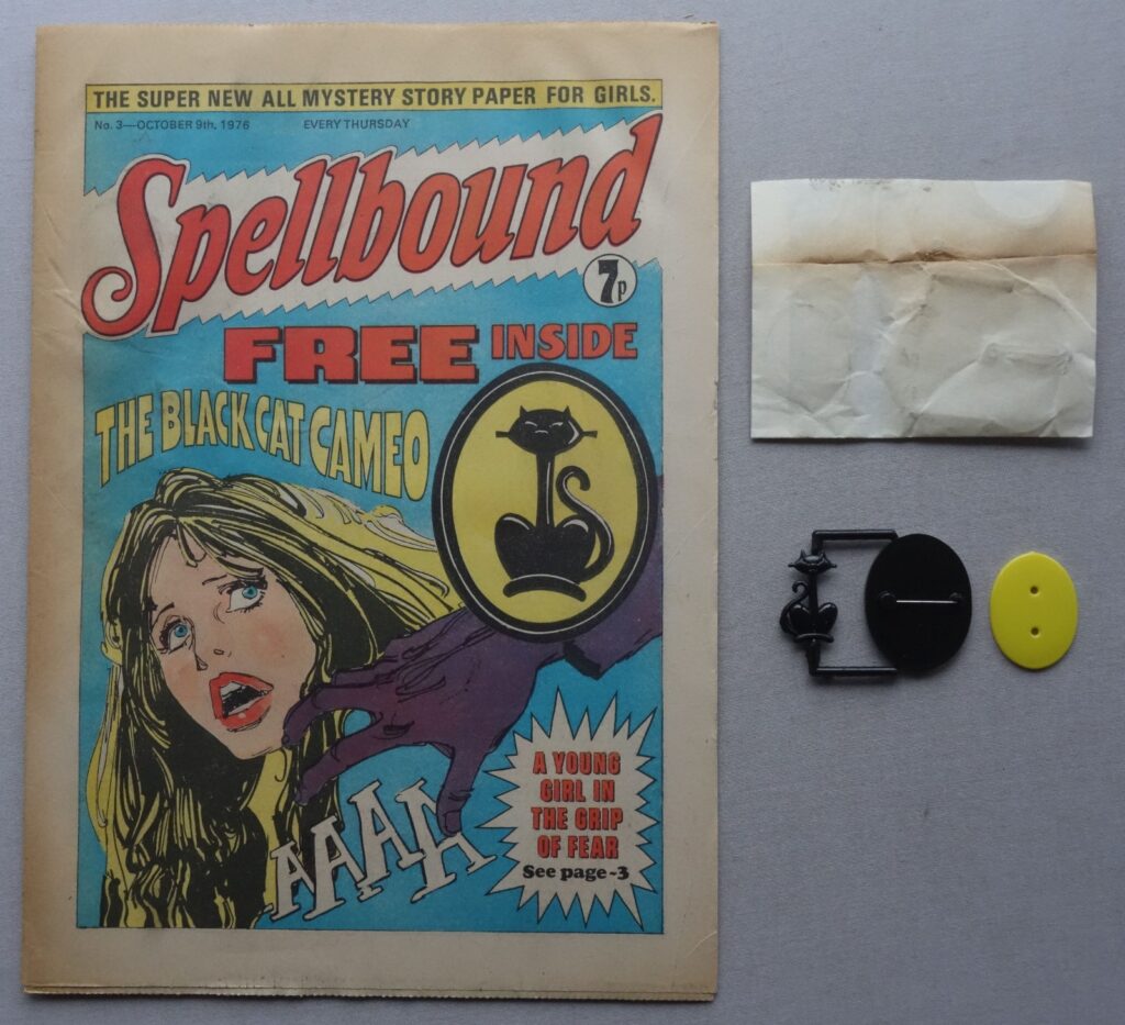 Spellbound No. 3 cover dated 9th October 1976 With Free Gift - Black Cat Cameo Badge - Yellow Variant
