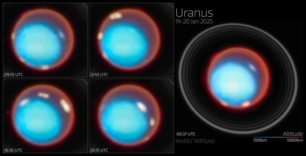 Uranus' auroras captured during a full rotation of the planet in January last year