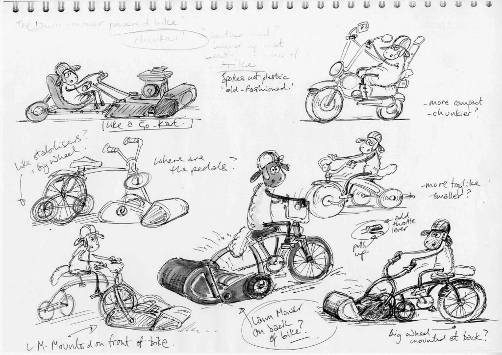Shaun the Sheep bike sketch. © and TM Aardman Animations LTD