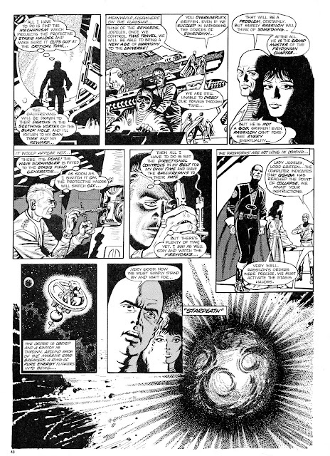 An opening page of “4-D War” by Alan Moore and David Lloyd (Doctor Who Monthly Issue 51)