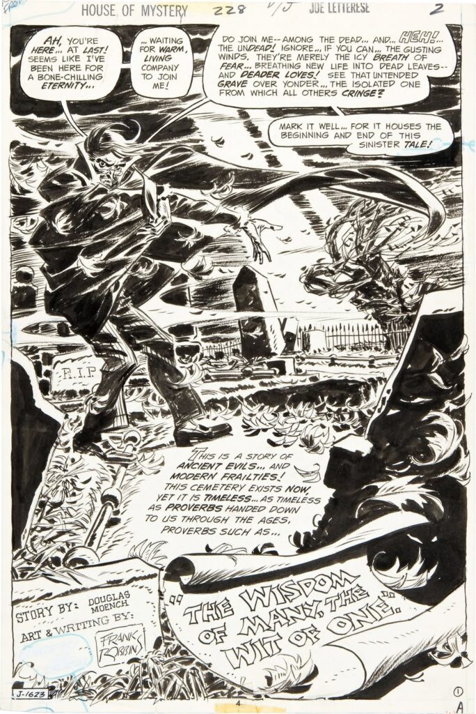 Art for the opening page of House of Mystery #228, art by Frank Robbins