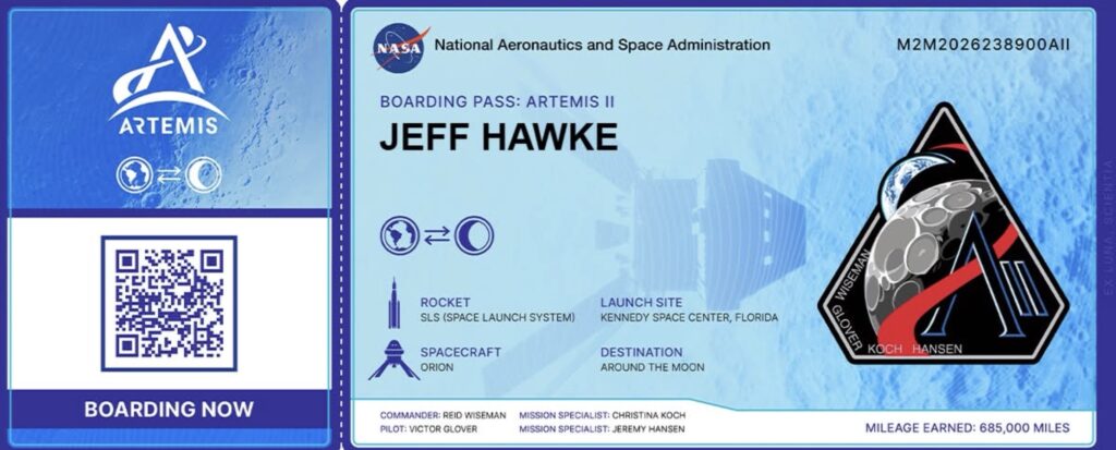 Artemis II virtual passenger Jeff Hawke