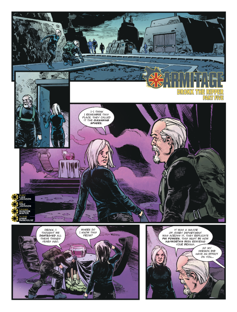 JUDGE DREDD MEGAZINE 489 - ARMITAGE // DROKK THE RIPPER
by Liam Johnson (Writer) Staz Johnson (Artist) Quinton Winter (Colourist) Annie Parkhouse (Letterer)