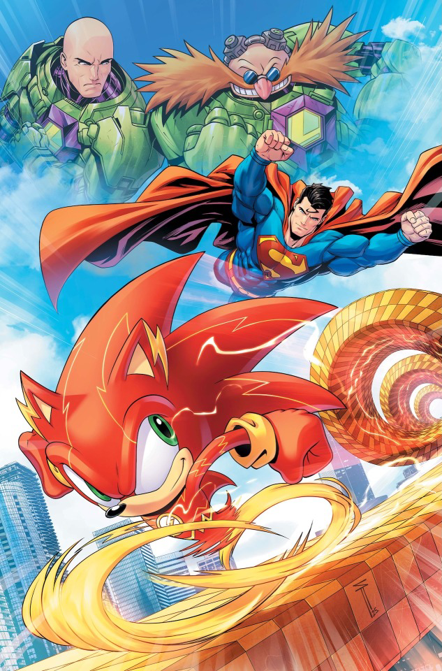 Serg Acuña’s variant cover for the upcoming DC x Sonic the Hedgehog: Metal Legion