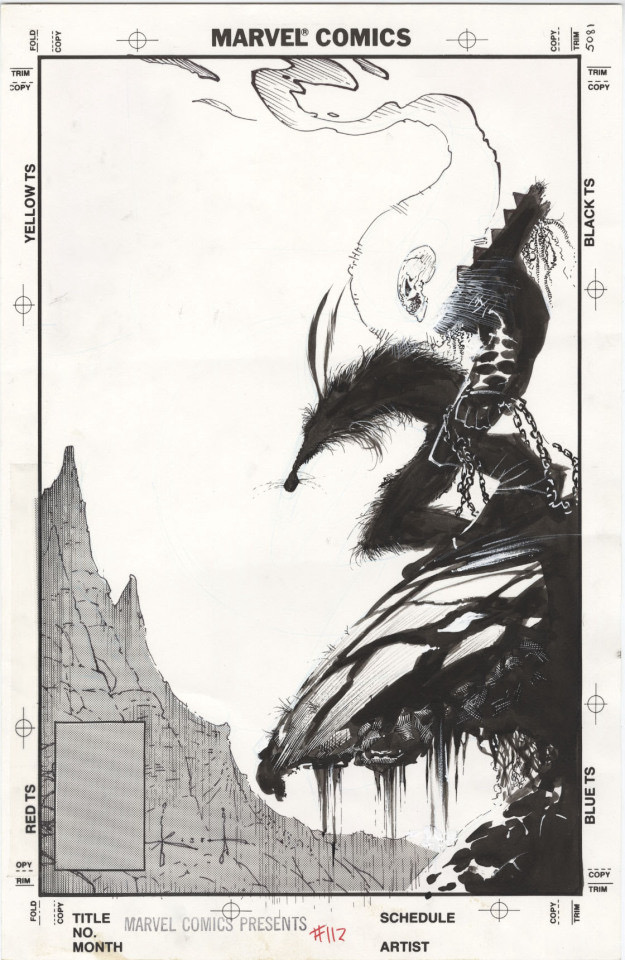 Pencils by Sam Kieth for a Marvel Presents cover with Ghost Rider and Werewolf by Night
