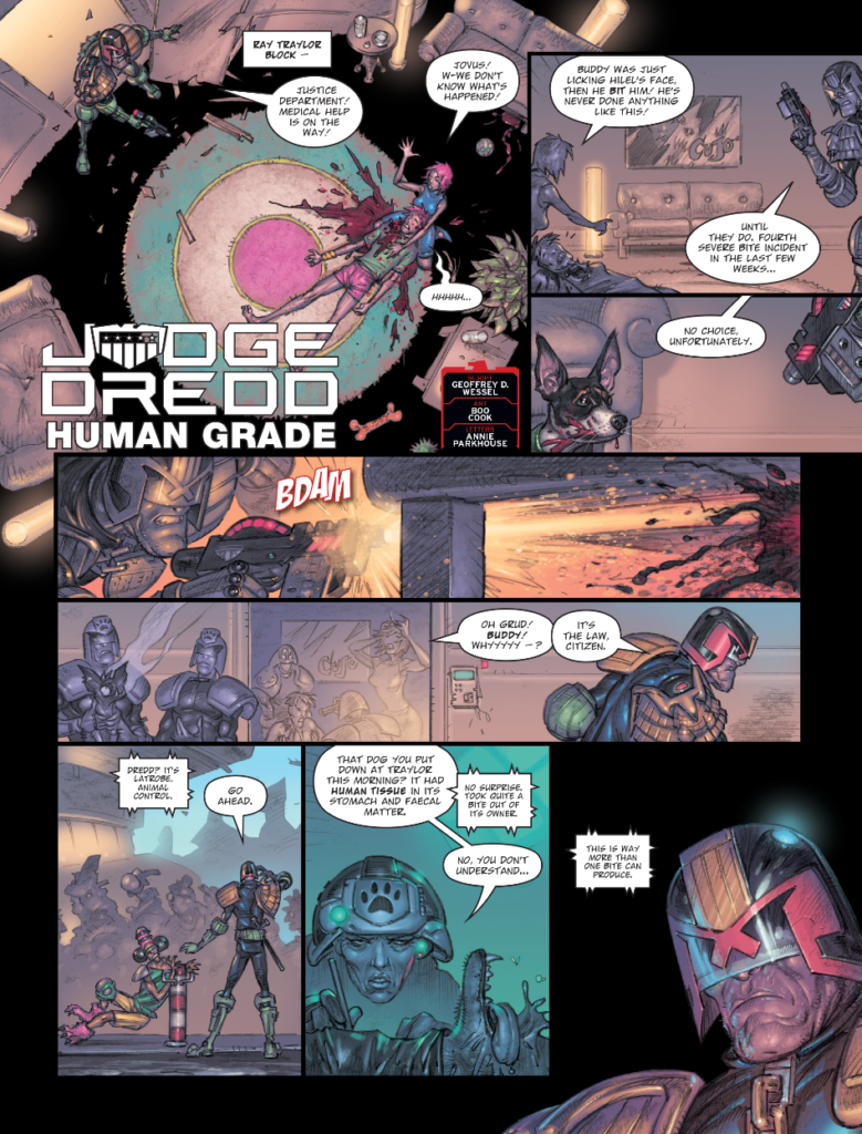 Judge Dredd Megazine 490 - JUDGE DREDD // HUMAN GRADE By Geoffrey D. Wessel (w) Boo Cook (a) (c) Annie Parkhouse (l)