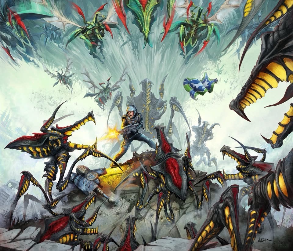 Starship Troopers: Ultimate Bug War key art illustrated by Toby Willsmer