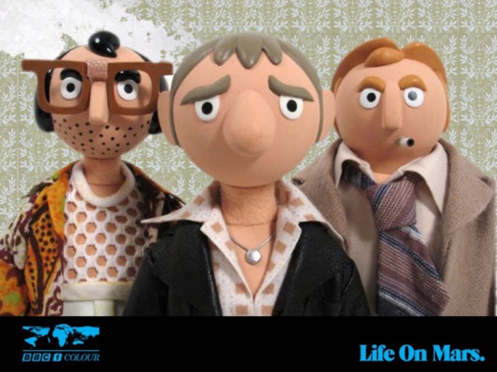 Production company Kudos' promoted Series 2 of Life on Mars with Trumptonshire style puppets and the iconic BBC 1 colour globe. The puppets resurfaced in Sam Tyler's Camberwick Green nightmare animation sequence