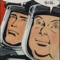 Art credited to Frank Hampson (1918-1985) for the first “Dan Dare” story for EAGLE, generally known as “Voyage to Venus”, 1951. “All aboard the mystery tour”, gouache on board original front cover artwork for Dan Dare in the Eagle volume 1 episode 13, unsigned, annotated 1/13/1 bottom right, and top border. 53 x 41cm (sheet)