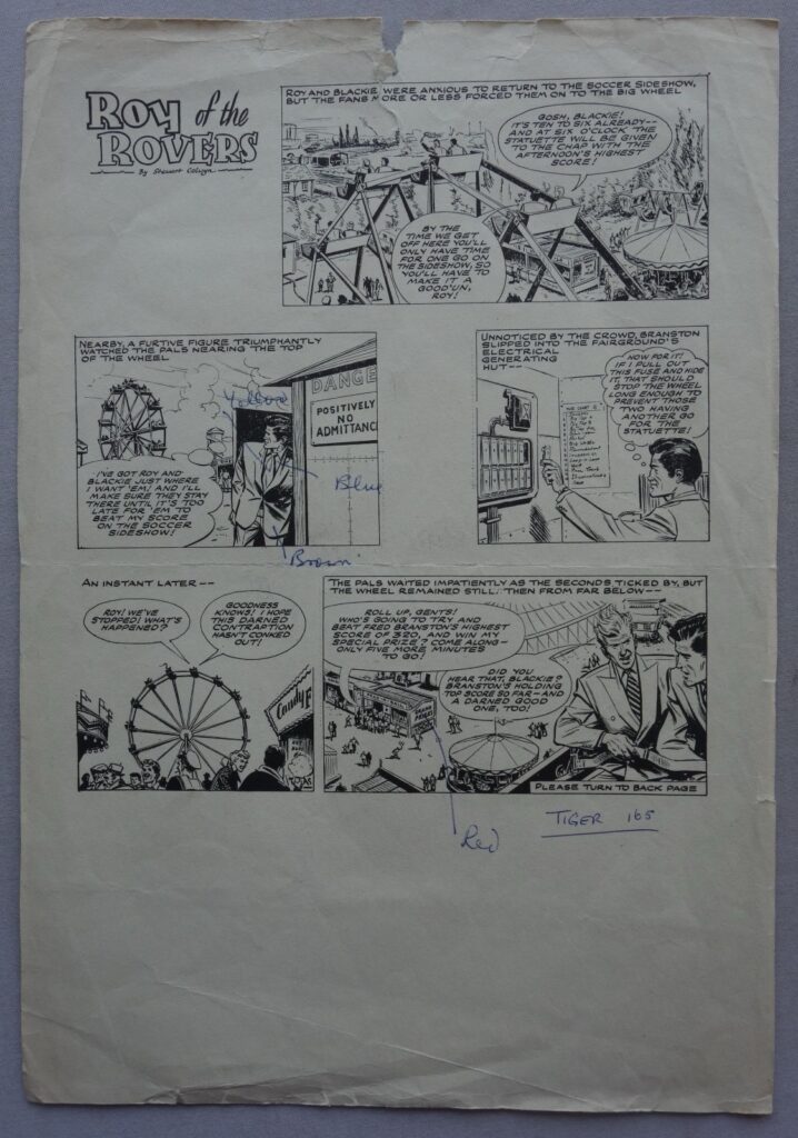 Roy of the Rovers Front Cover, possibly for Tiger No. 165 cover dated 2nd November 1957