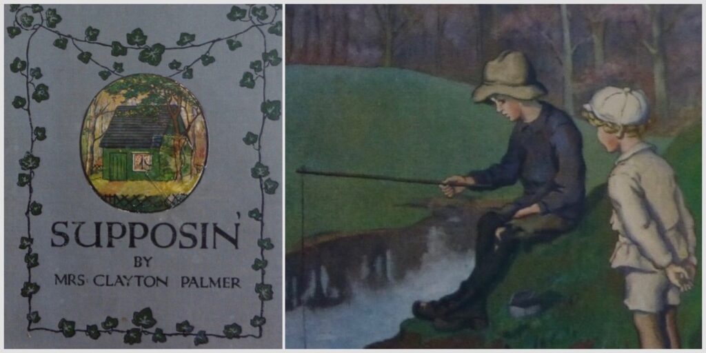 Cover and interior illustration example for Supposin’ written by Mrs. Clayton Palmer, published by Wells Gardner, Darton & Co. London in 1914. Art by Sybil Barham 