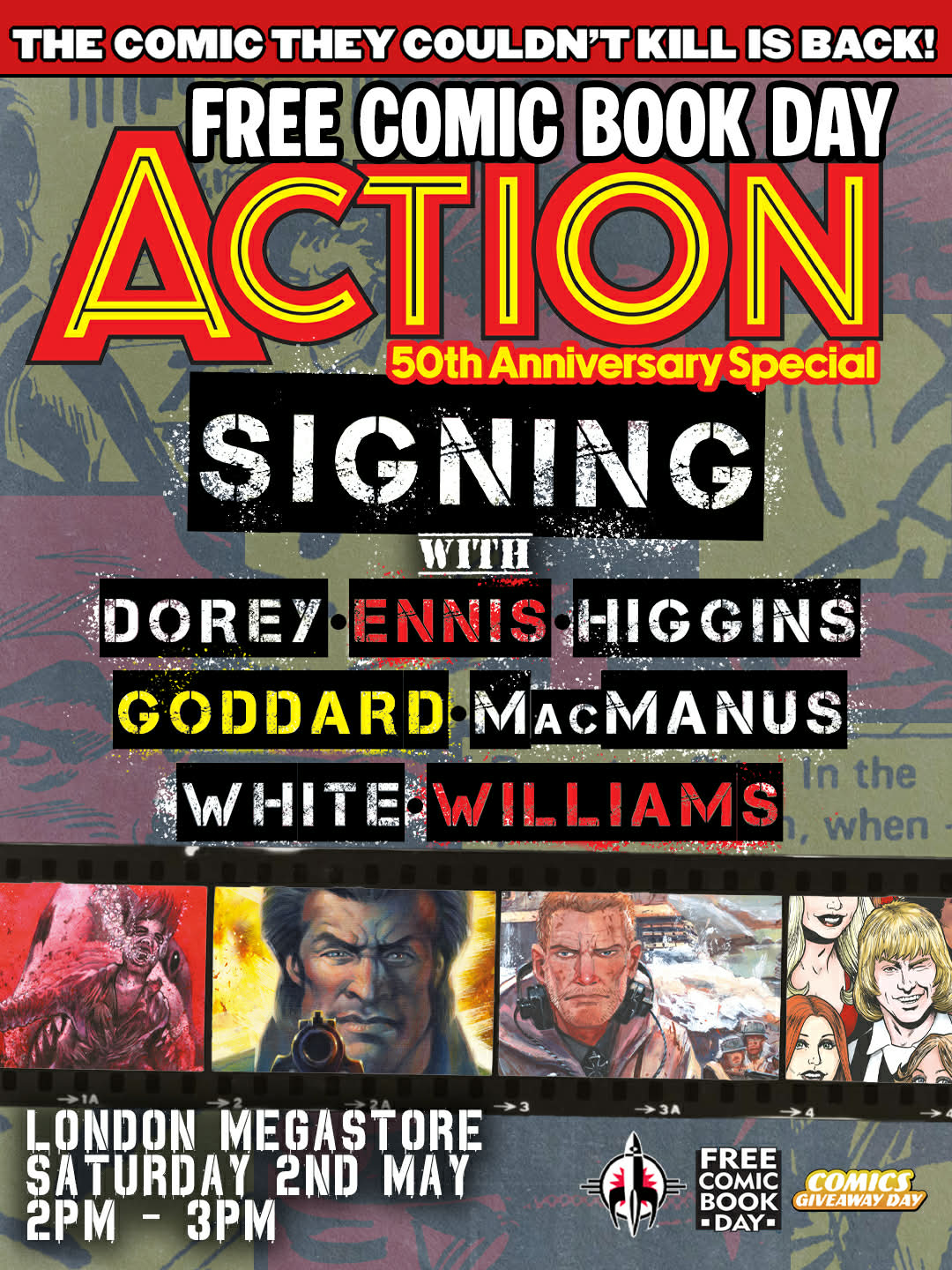 Action - 50th Anniversary Special Signing 2.00 - 3.00pm Saturday 2 May 2026 Forbidden Planet London Megastore, 179 Shaftesbury Avenue, London, WC2H 8JR