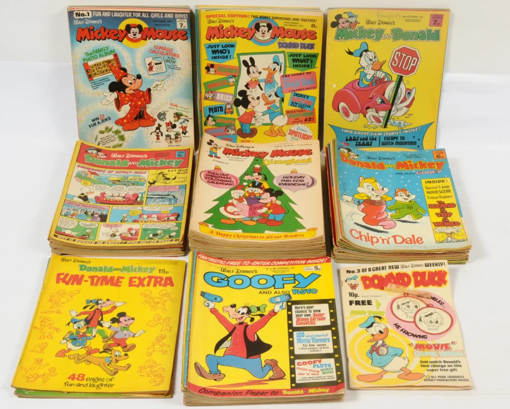 Vectis Comics & Publications, Thursday 16 April 2026 Lot | Walt Disney’s Mickey Mouse & related Comics (1973 to 1977).  Includes Mickey Mouse and Donald Duck, Mickey Mouse in Disneyland & Goofy.  Although unchecked for completeness condition generally appears to be Fair to Good