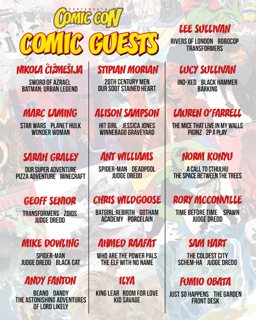 Portsmouth Comic Con – International Festival of Comics 2026 Comic Guests