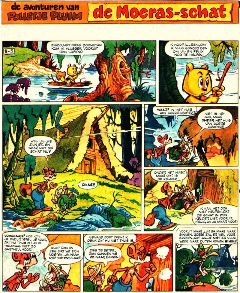 Polletje Pluim by Dick Matena, his comic based on animals living in the forest, his art theninfluencedby “Pogo” by Walt Kelly. Images via Ger Apeldoorn’s The Fabulous Fifties blog