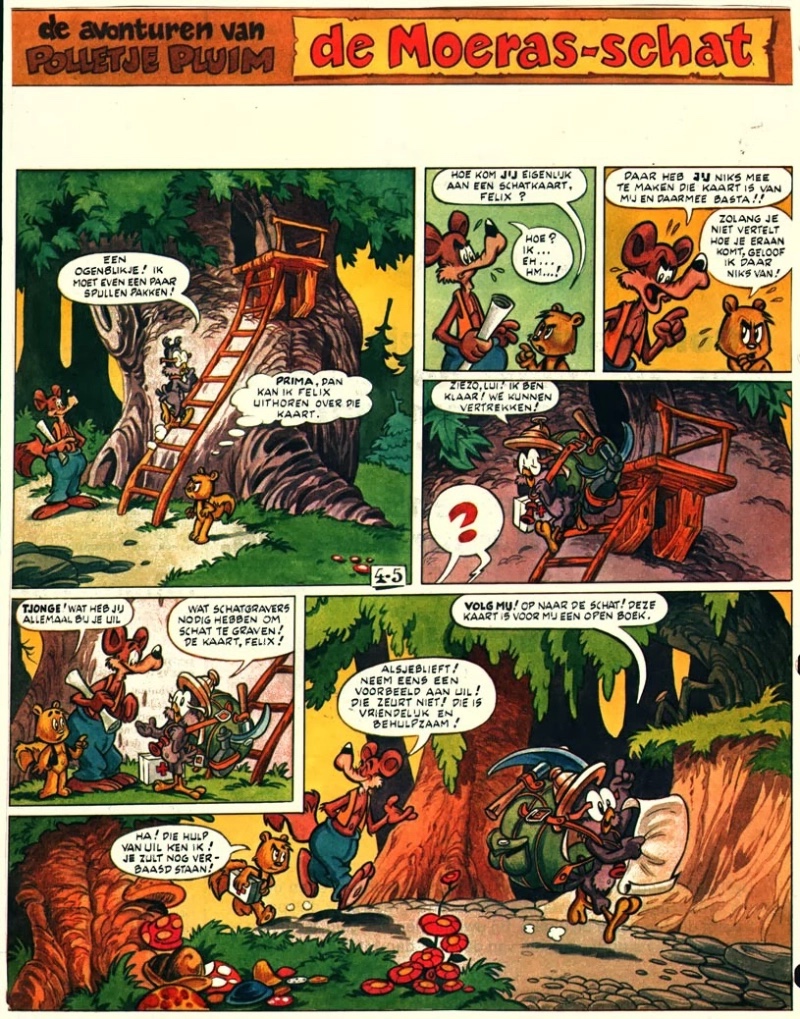 Polletje Pluim by Dick Matena, his comic based on animals living in the forest, his art theninfluencedby “Pogo” by Walt Kelly. Images via Ger Apeldoorn’s The Fabulous Fifties blog