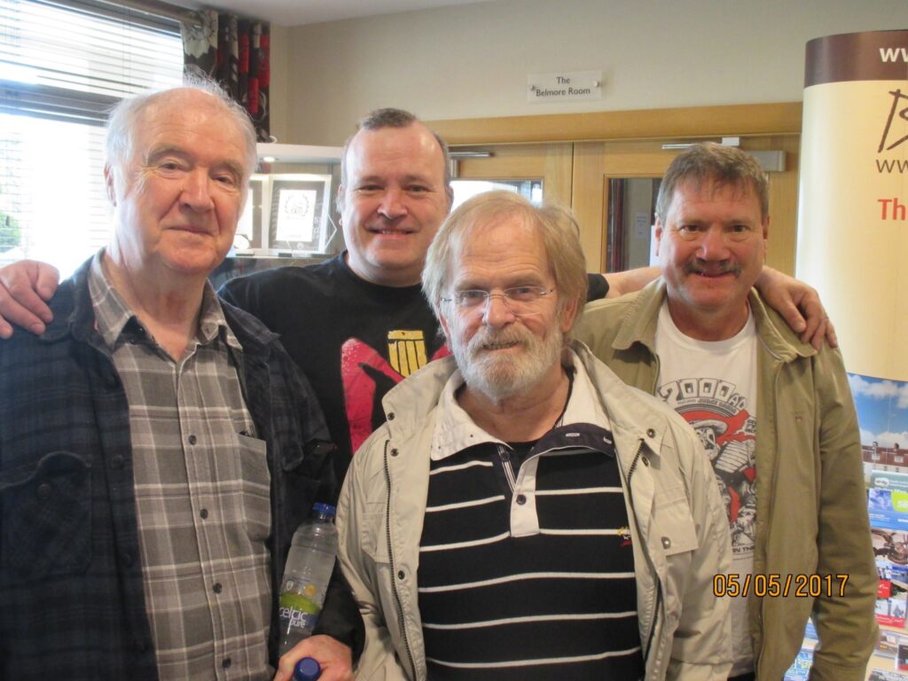 Paul Trimble with some British comic industry legends – Cam Kennedy, Carlos Ezquerra and Steve MacManus – at Enniskillen Comic Fest 2017