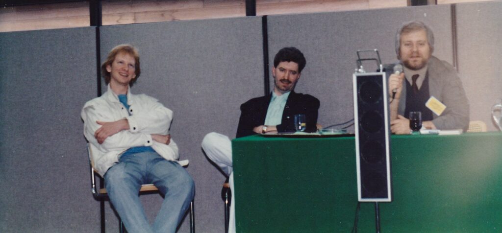 Art Adams, John Bolton and Chris Claremont. The Classic X-Men panel at the Birmingham Con 1986. Photo: Paul Trimble
