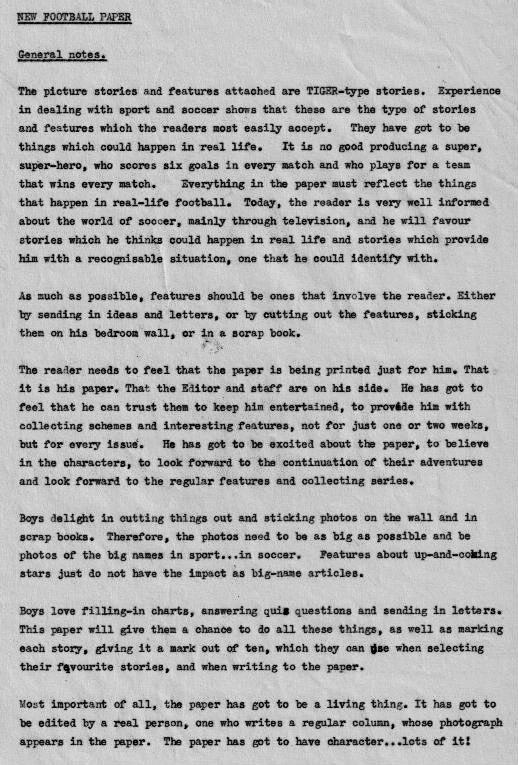 Barrie Tomlinson’s actual typewritten first notes, compiled when he was asked to produce a new football comic in 1976. “This is just before I came up with the idea of calling the comic Roy of the Rovers,” he told fans on X in 2023.