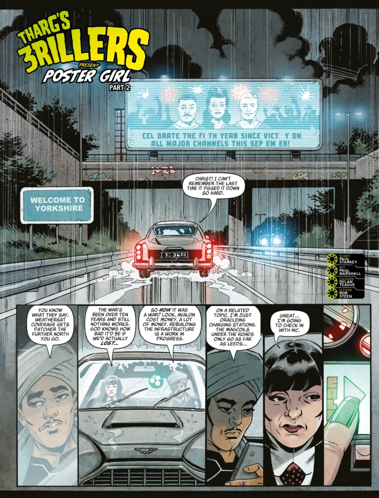 2000AD Prog 2481 - THARG'S 3RILLERS // POSTER GIRL
By Paul Starkey (Writer) Paul Marshall (Artist) Dylan Teague (Colourist) Rob Steen (Letterer)
