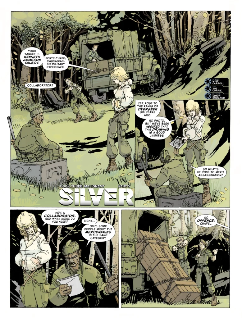 2000AD Prog 2481 - SILVER // MALIGNANT
By Mike Carroll (Writer) Joe Currie (Artist) Simon Bowland (Letterer)