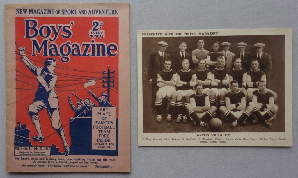 Boys' Magazine, including the very first issue, cover dated 27th February 1922, complete with its Free Gift, an Aston Villa team card