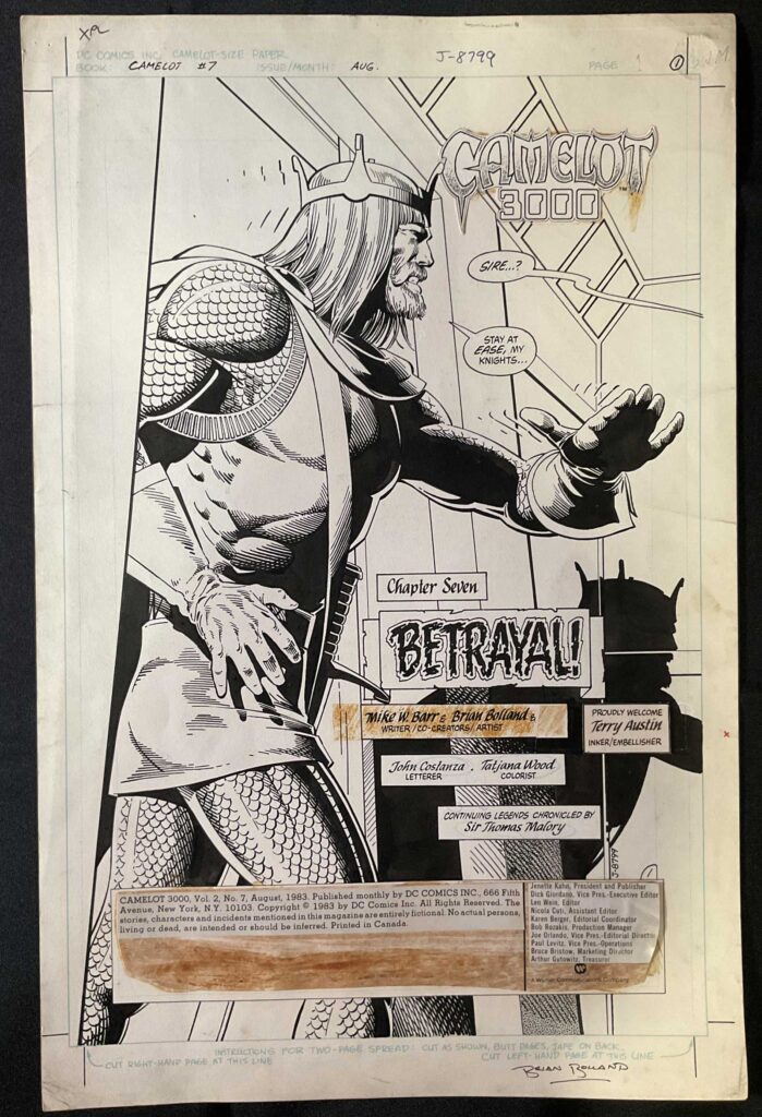 The Camelot 3000 Vol. 2 #7 page 1 (1983) signed by Brian Bolland (b. 1951), sold for £8,890 (Lot 41)