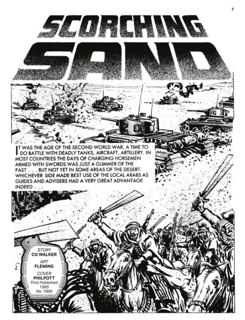 Commando 5962 (Silver): Scorching Sand
Story: CG Walker | Internal Art: Fleming | Cover Art: Philpott
First published 1985 as No. 1866