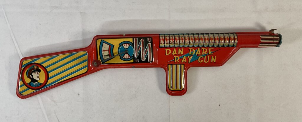 A Mettoy Dan Dare Ray Gun dating from circa 1953, featuring the friction spark action familiar to generations of children, sold for £698.50 (Lot 92