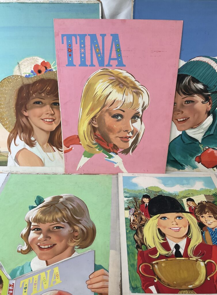 Five painted original comic book art pieces for the British comic Tina circa 1967; the lot includes covers and interiors
