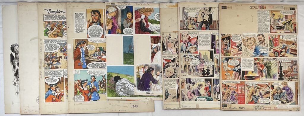 A portfolio of original comic book art, interior pages for British comic books Princess, Valentine, Princess Tina, which includes work by artists Laurence Houghton, Rab Hamilton, Eric Parker, circa 1964-67 (13 artworks in all)