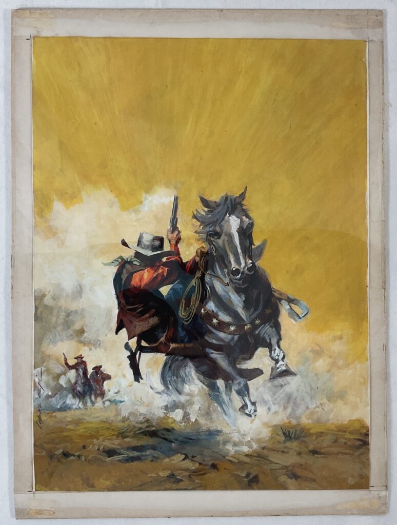 Original comic art by Lopez Espli for a Western comic, No. 118, "Deadly Contract", guache on board, 38.5cm x 28cm