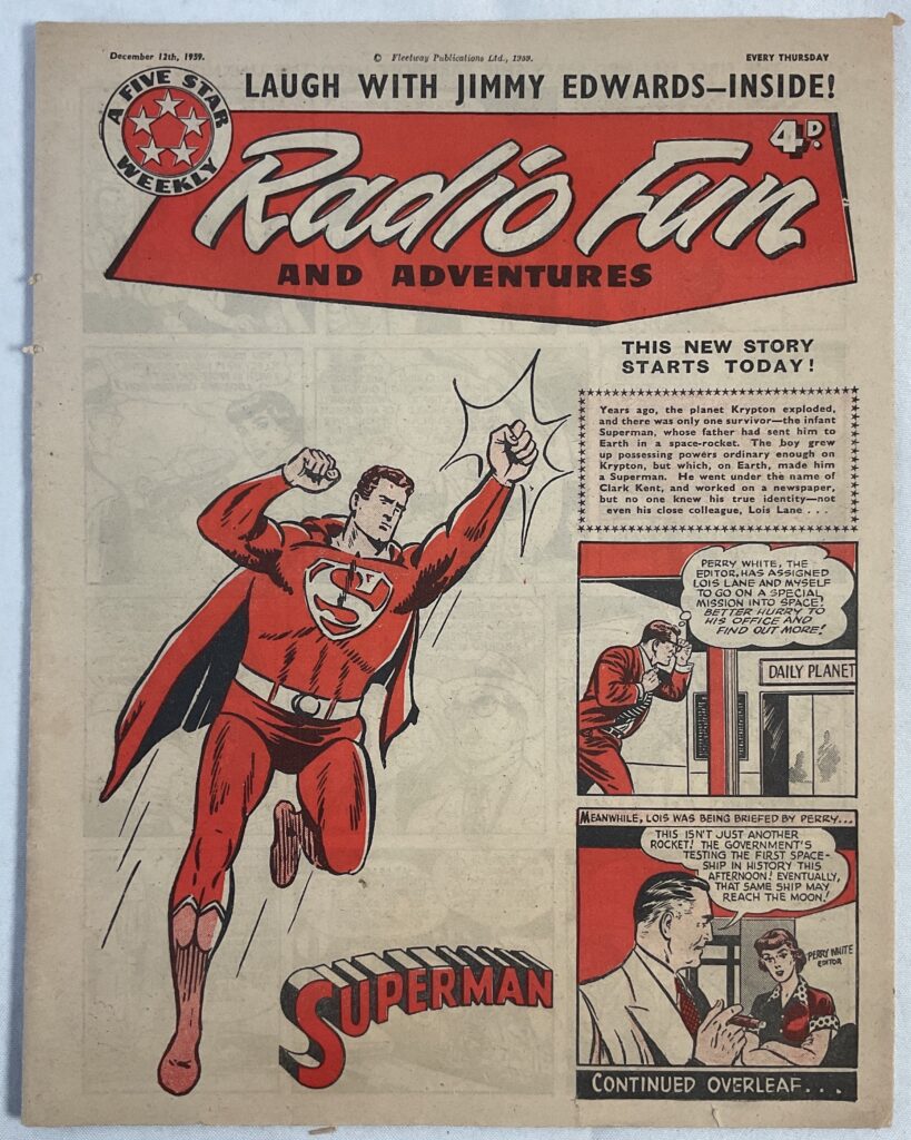 Radio Fun Adventures with Superman - four issues of Radio Fun that include Superman strips, and feature him on the cover (cover dated 7th Nov 1959, 5th Dec 1959, 12th Dec 1959, 9th Jan 1960)