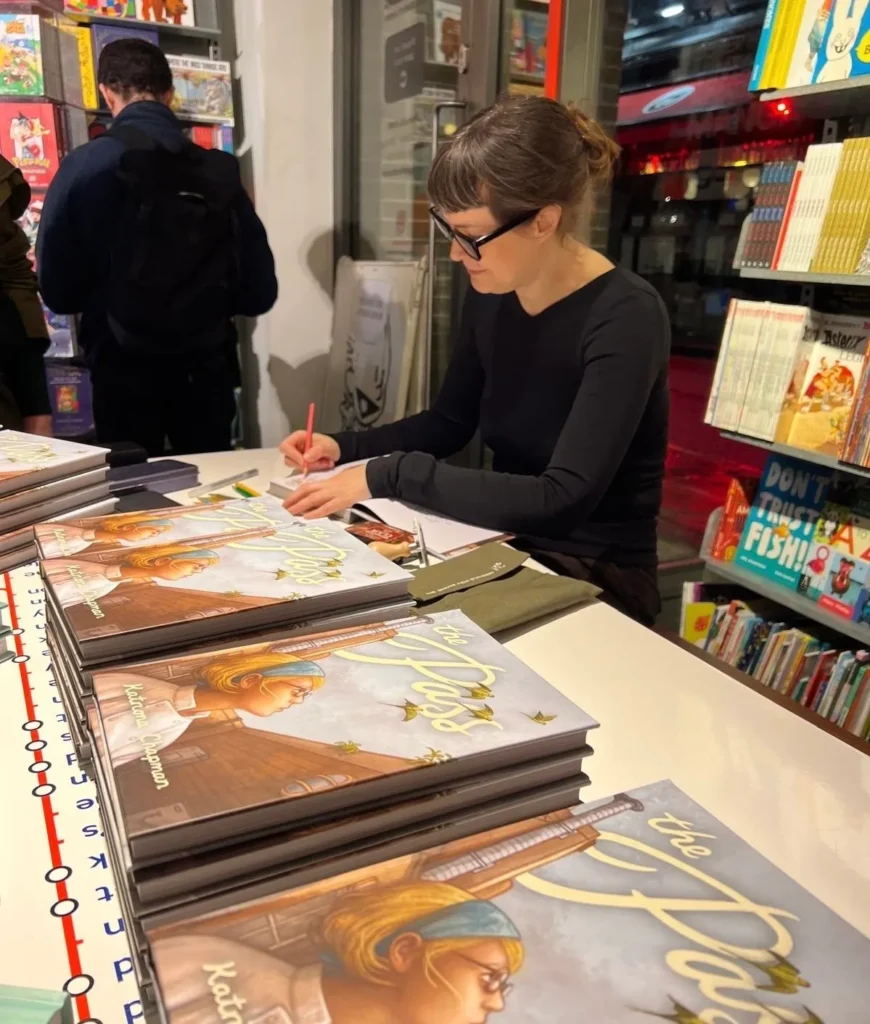 Katriona Chapman signing her graphic novel The Pass at the Fantagraphics London launch at Gosh Comics, Soho. Image: Katriona Chapman