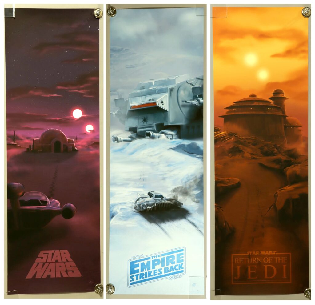 Neil Fraser Star Wars Original Trilogy set of 3 portrait posters - The Path Home (A New Hope), Takedown on Hoth (The Empire Strikes Back), Making Tracks (The Return of the Jedi) - Fine art giclee - 12 x 36 inches - Hand-numbered edition of 58/150