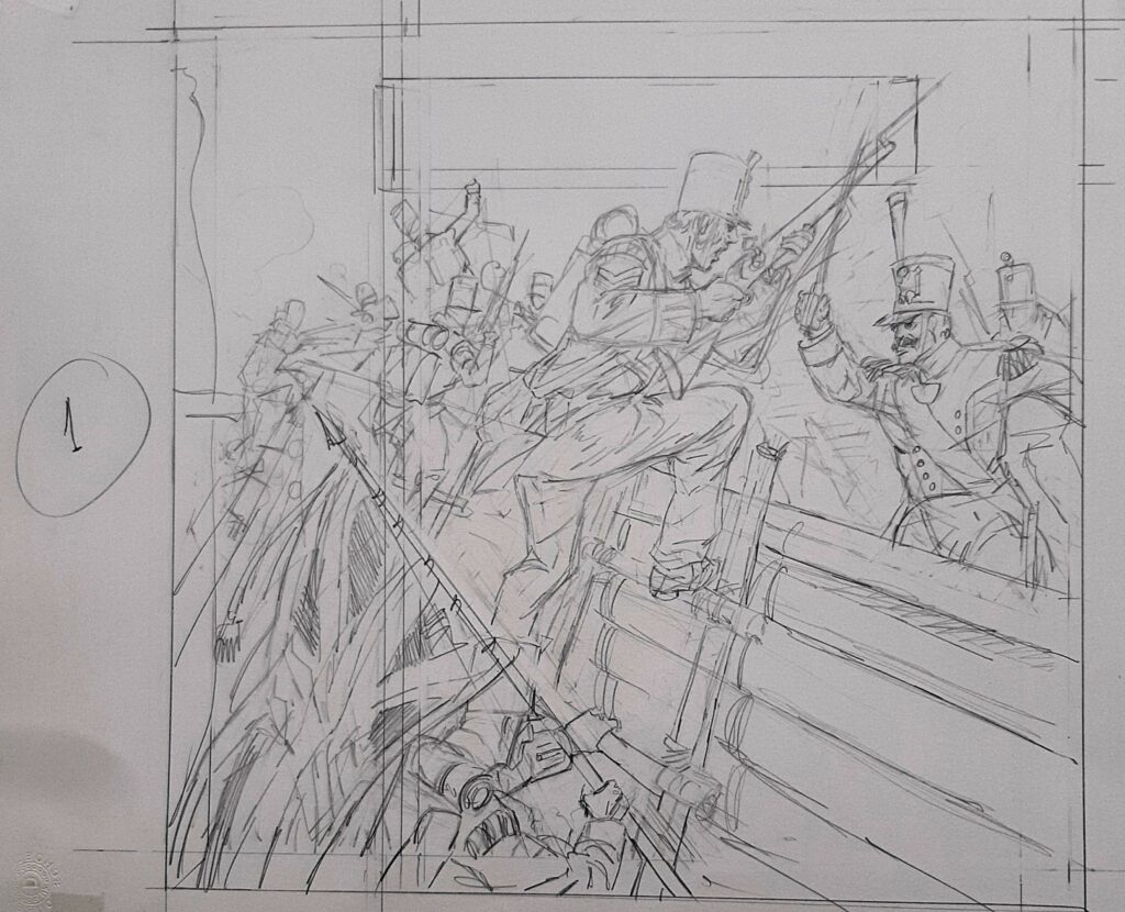 Manuel Benet's original cover sketch for Issue 5855, Dutiful Death