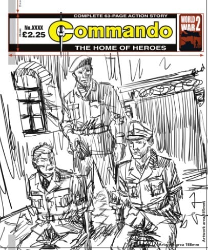 Marco Bianchini's original cover sketches for Commando Issue 5857, High Value Target