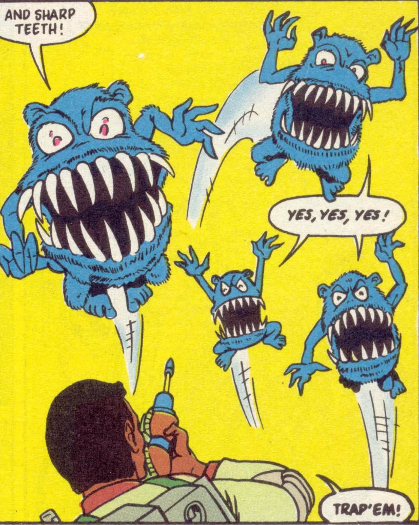 The Gwanzulum, as featured in "Too Many Ghostbusters" written by John Freeman, first published in The Real Ghostbusters (#9). Art by Brian Williamson and Tim Perkins, coloured by Bambos Georgiou, lettered by Stuart Bartlett