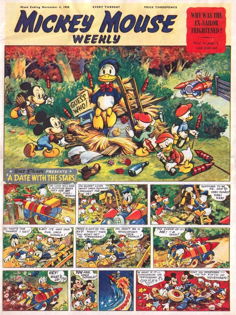 The cover of Mickey Mouse Weekly cover dated 4th November 1950, believed the work of Basil Reynolds. With thanks to Lew Stringer