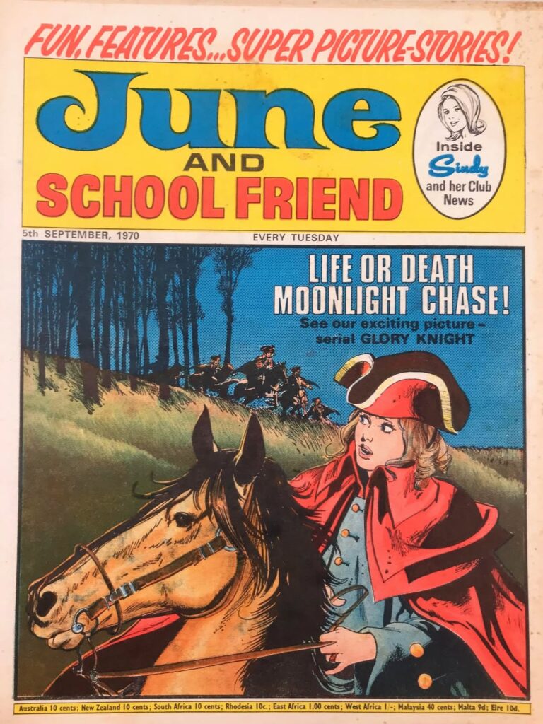 June and School Friend cover dated 5th September 1970 featuring “ Glory Knight: Time Travel Courier”