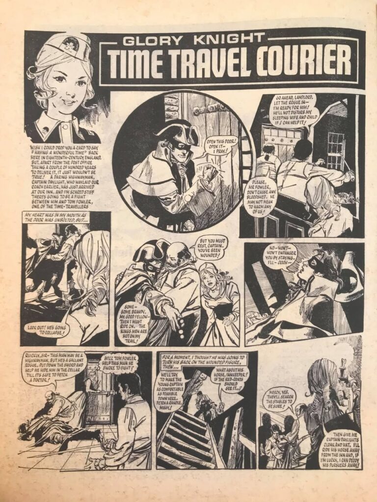 “Glory Knight: Time Travel Courier” for June and School Friend - art by John M. Burns