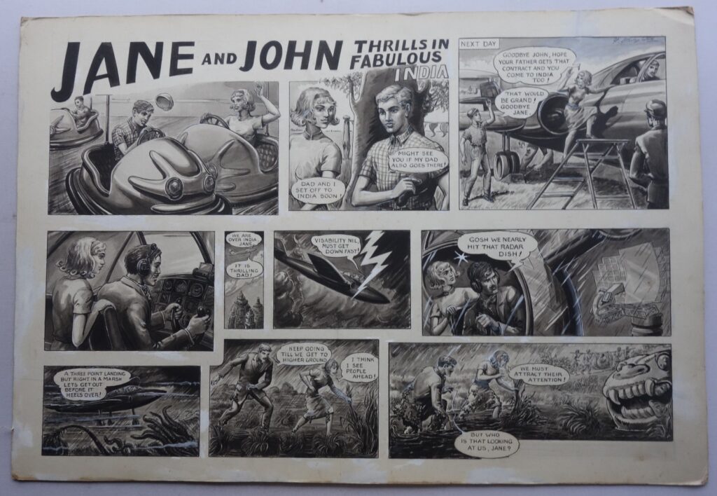 Art by an unknown artist, publication unknown, believed circa 1960s, measuring 28.5 x 19.5 inches (73 x 50 cm) on thick card