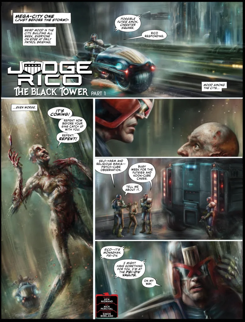 2000AD Prog 2483 | JUDGE RICO // THE BLACK TOWER by Ken Niemand (Writer) Nick Percival (Artist) Simon Bowland (Letterer)