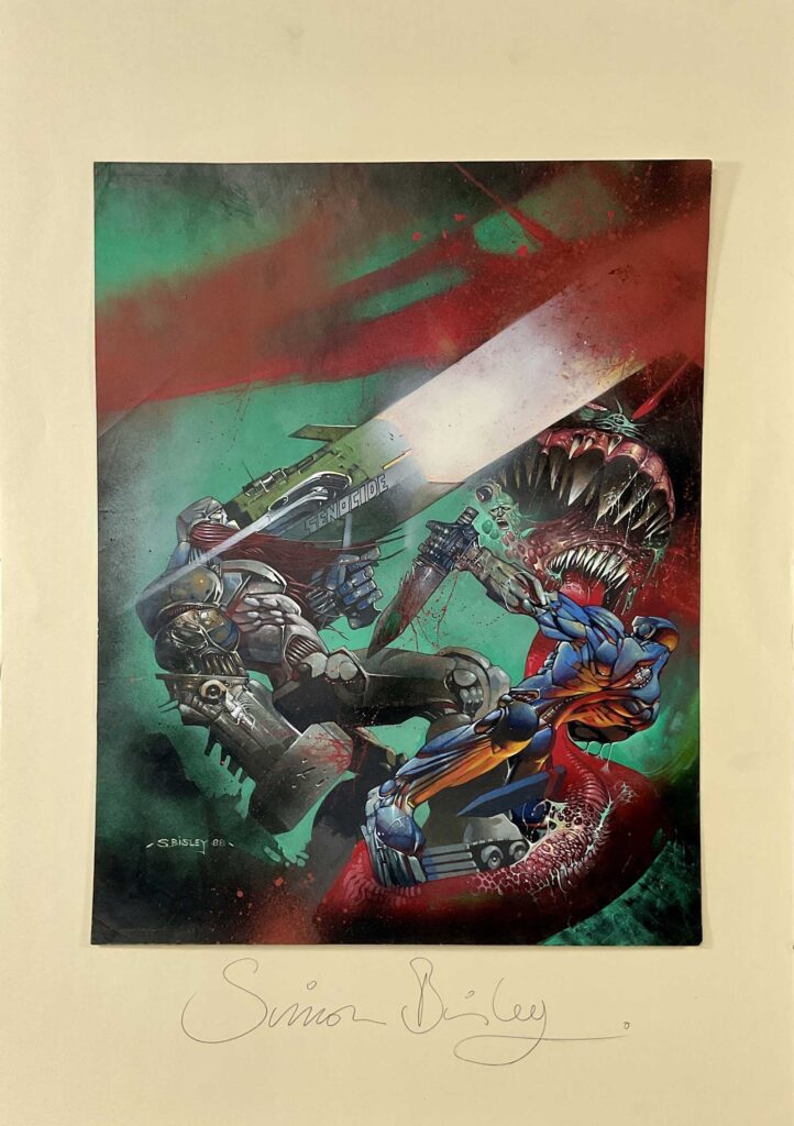 The original cover art for ABC Warriors Book 4: Genocide (1988) by Simon Bisley sold for £35,560 (Lot 364) in Excalibur Auctions May 2026 Peter Hansen Collection Sale