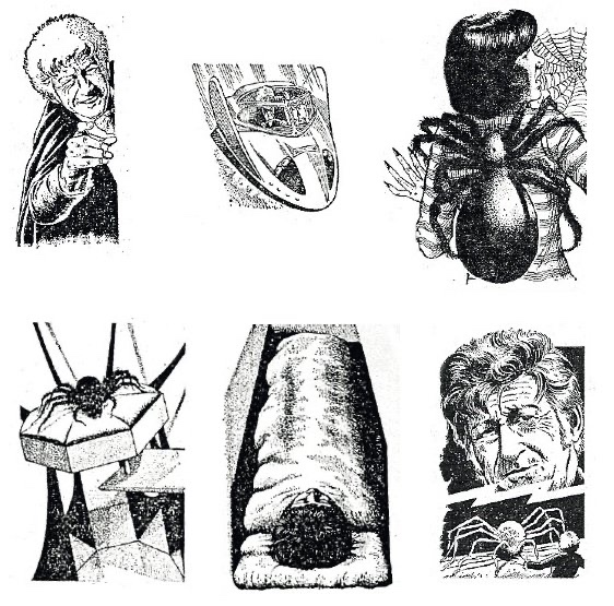Peter Brookes illustrations accompanying the Radio Times listings for the original broadcast of Planet of the Spiders | Via Doctor Who Cover Story