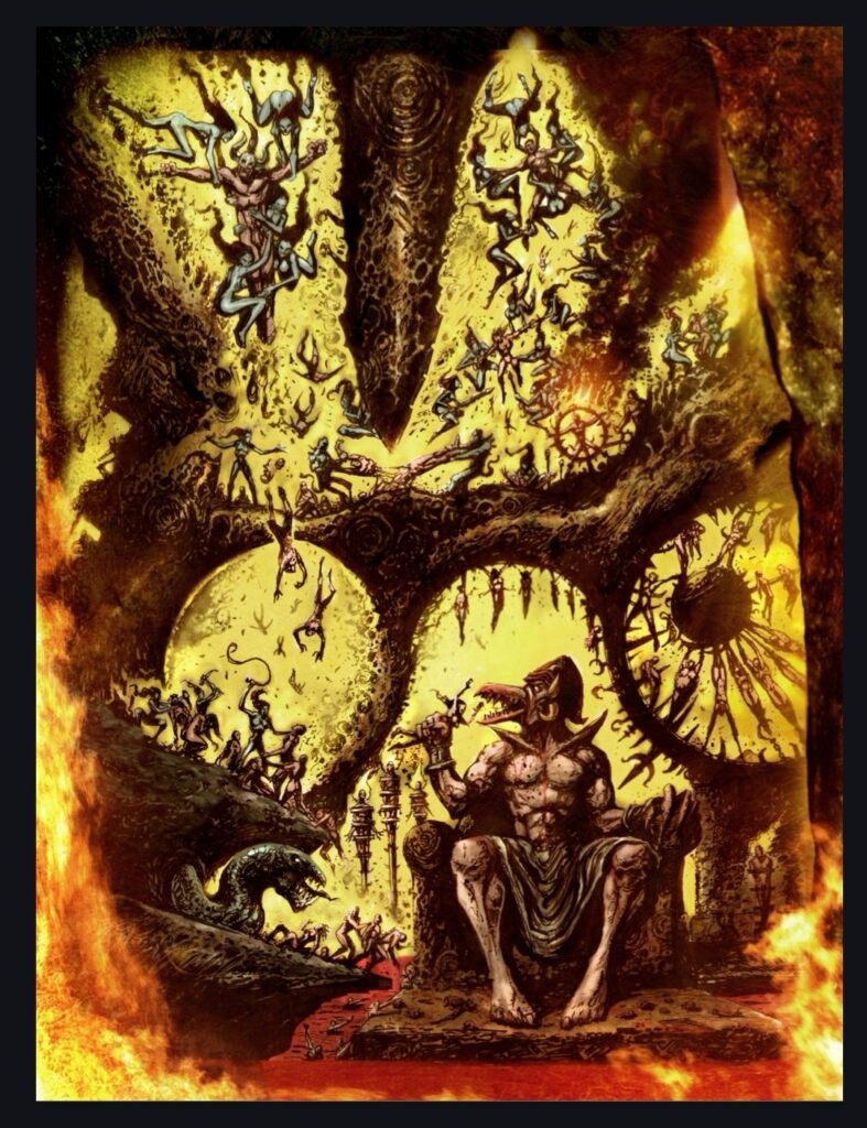 V - The Baal Cycle Continued, created by Steve Bull and Ade Hughes (The77 Publishing, 2026) - Alternate page by Clint Langley