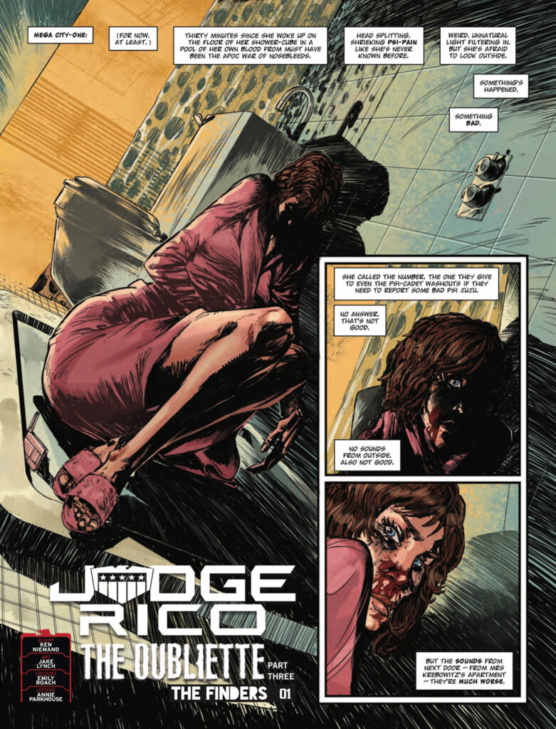 2000AD Prog 2485 - JUDGE RICO // THE FINDERS
By Ken Niemand (Writer) Jake Lynch (Artist) Emily Roach (Colourist) Annie Parkhouse (Letterer)