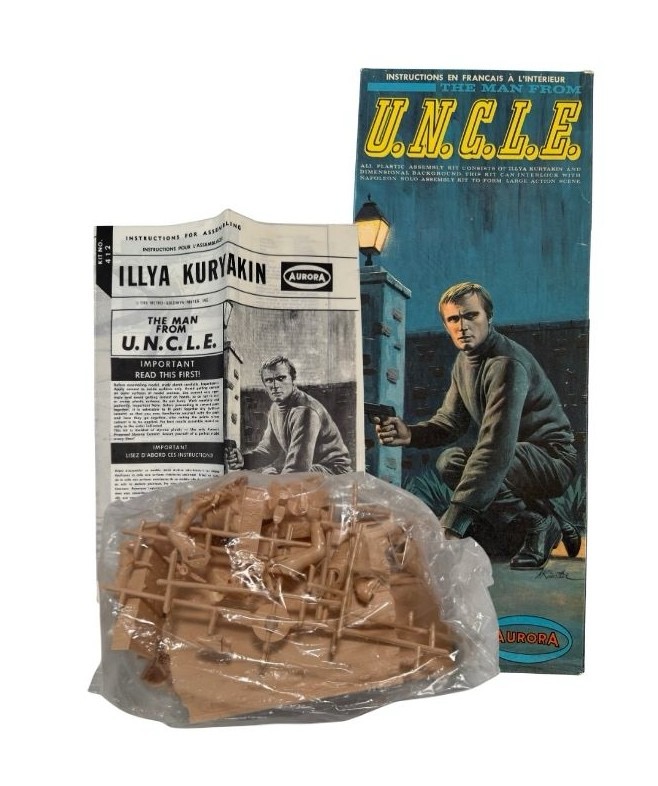 A very scarce, unbuilt Aurora 1960s plastic kit from "The Man from U.N.C.L.E." franchise of an Illya Kuryakin diorama, internal bags sealed as new with instructions - VG in G/VG box