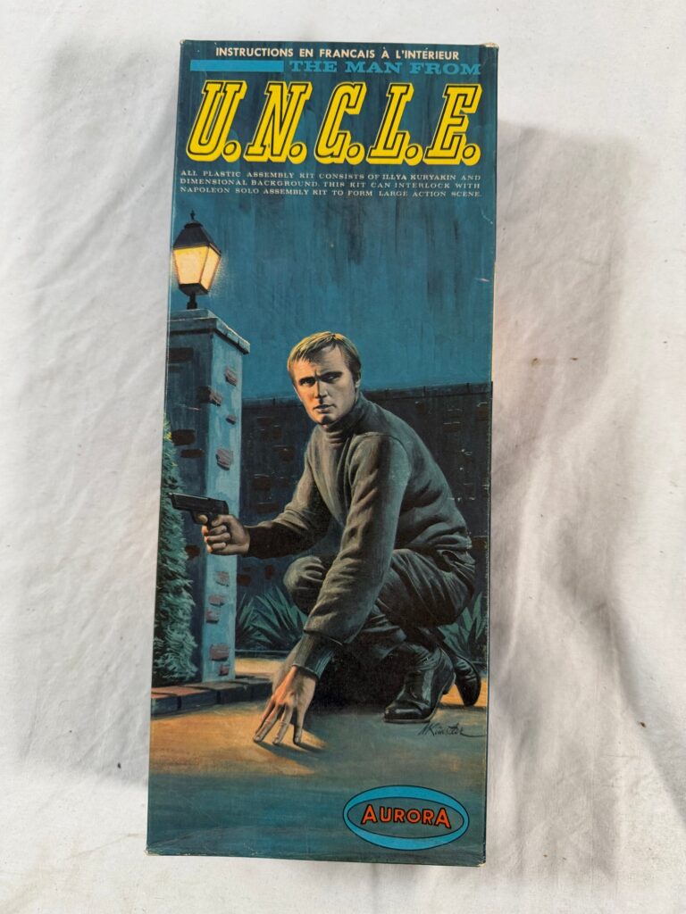 A very scarce, unbuilt Aurora 1960s plastic kit from "The Man from U.N.C.L.E." franchise of an Illya Kuryakin diorama, internal bags sealed as new with instructions - VG in G/VG box
